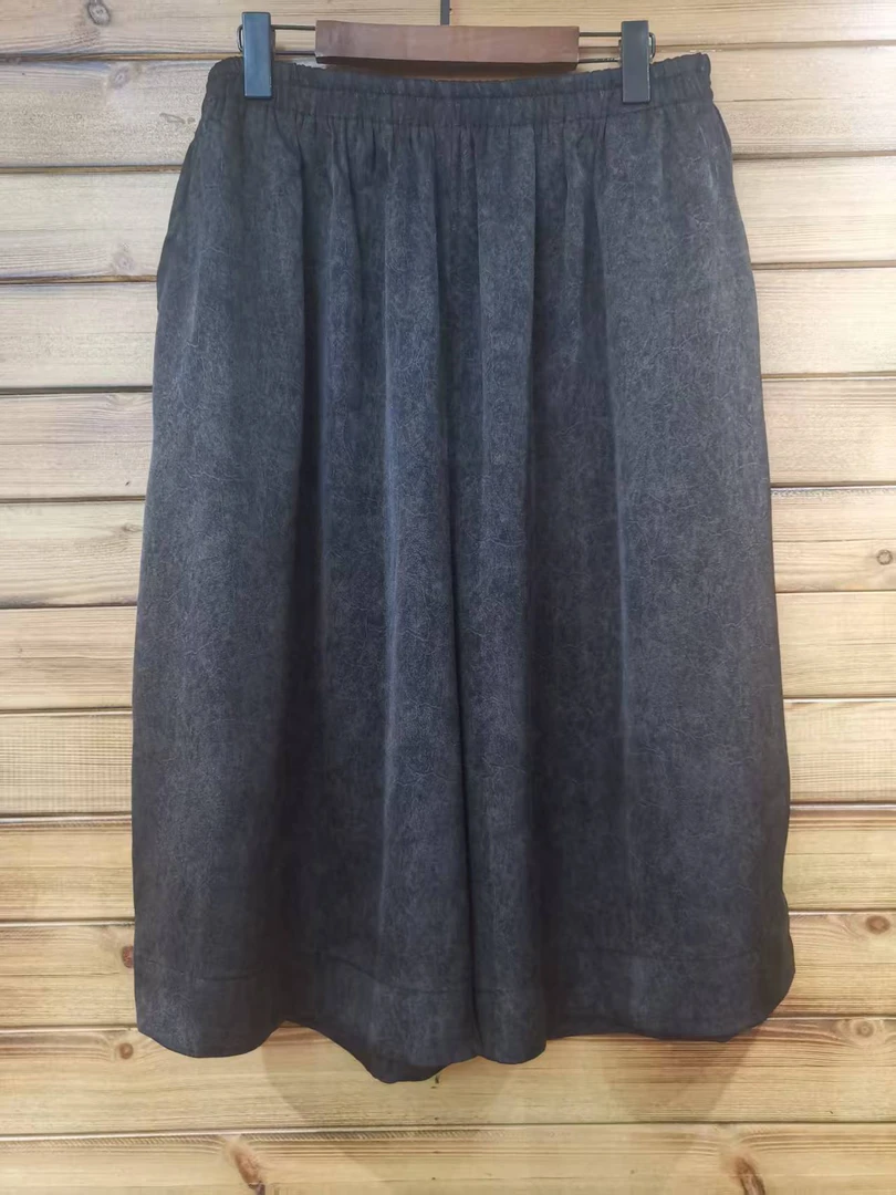 大码女装黑色真丝缎休闲裤，裤长72-73。