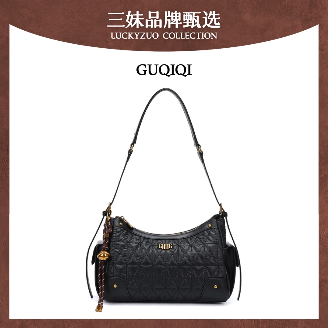 【三妹设计师款】GUQIQI/古旗琦新款菱格单肩包月牙腋下女包GQ1259