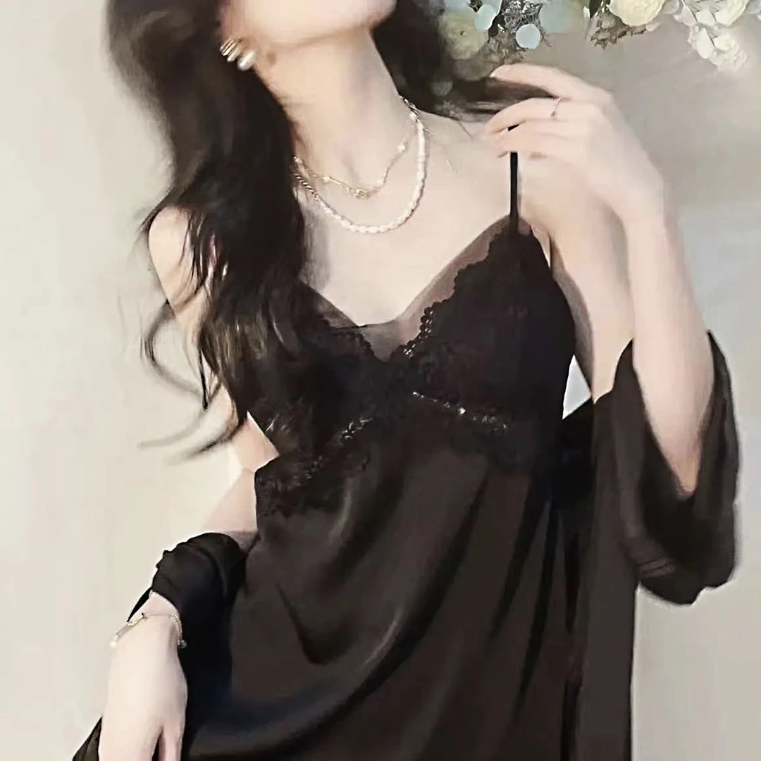 迷迭香【80-145斤】新款吊带睡衣睡裙性感蕾丝网纱冰丝睡衣女夏季薄