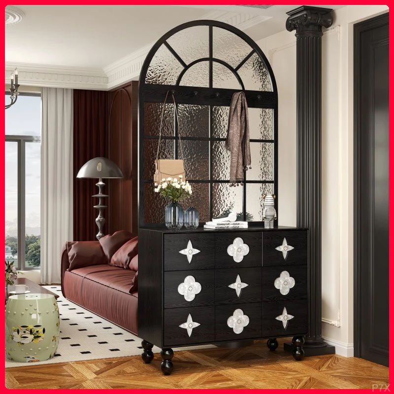 法式正对门客厅置物架入户进门屏风隔断玻璃玄关柜多功能置物柜..