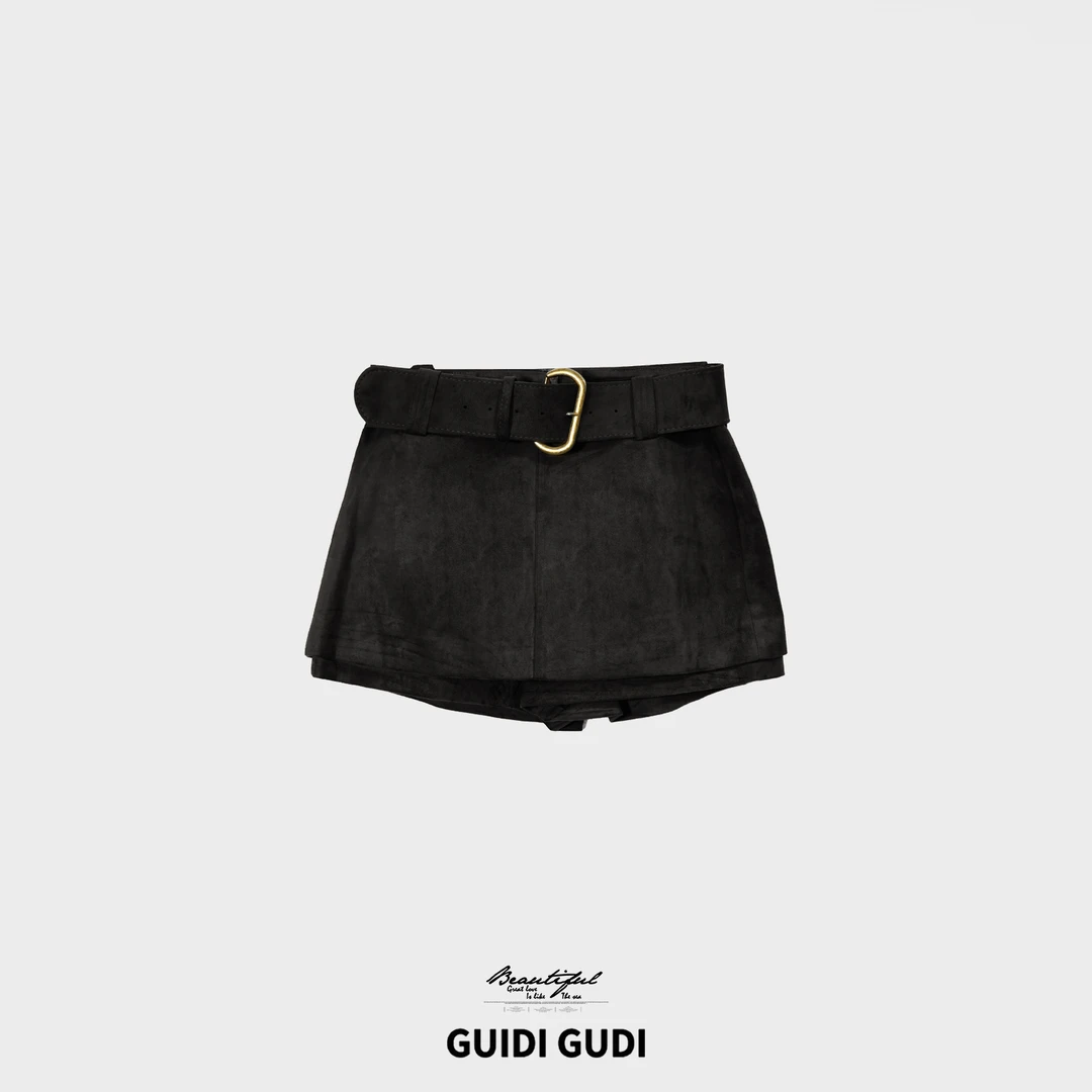 GUIDI GUDI【潮汐】假两件腰带半裙/黄加蓝