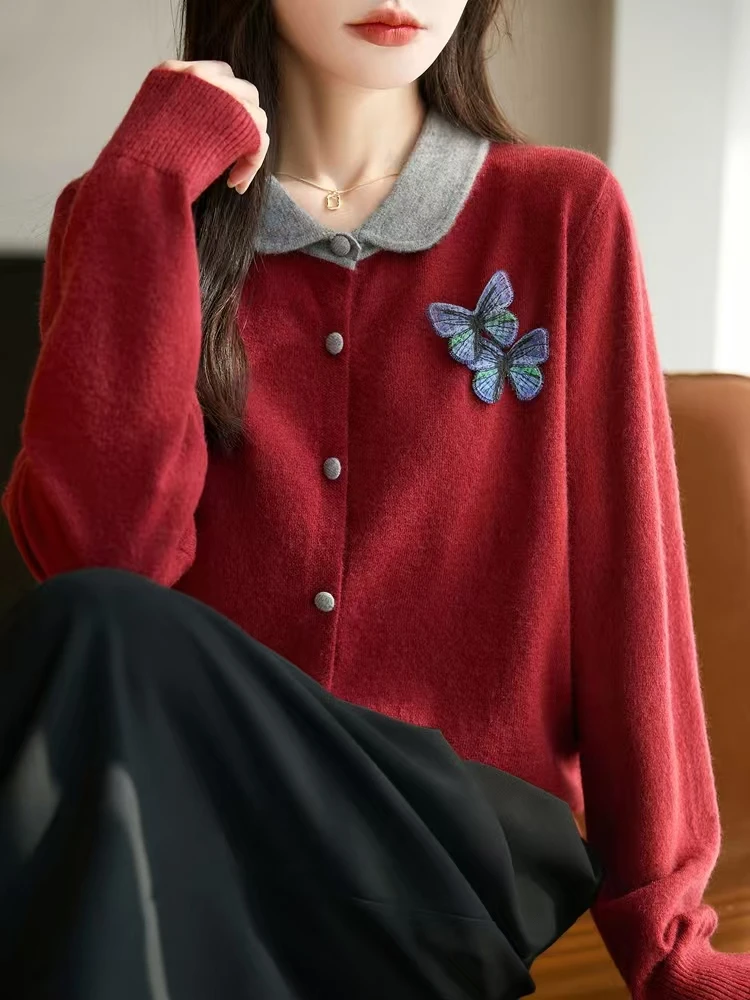 洋气时尚百搭减龄秋冬长袖上衣针织衫毛衣开衫女装毛针织衫新款撞