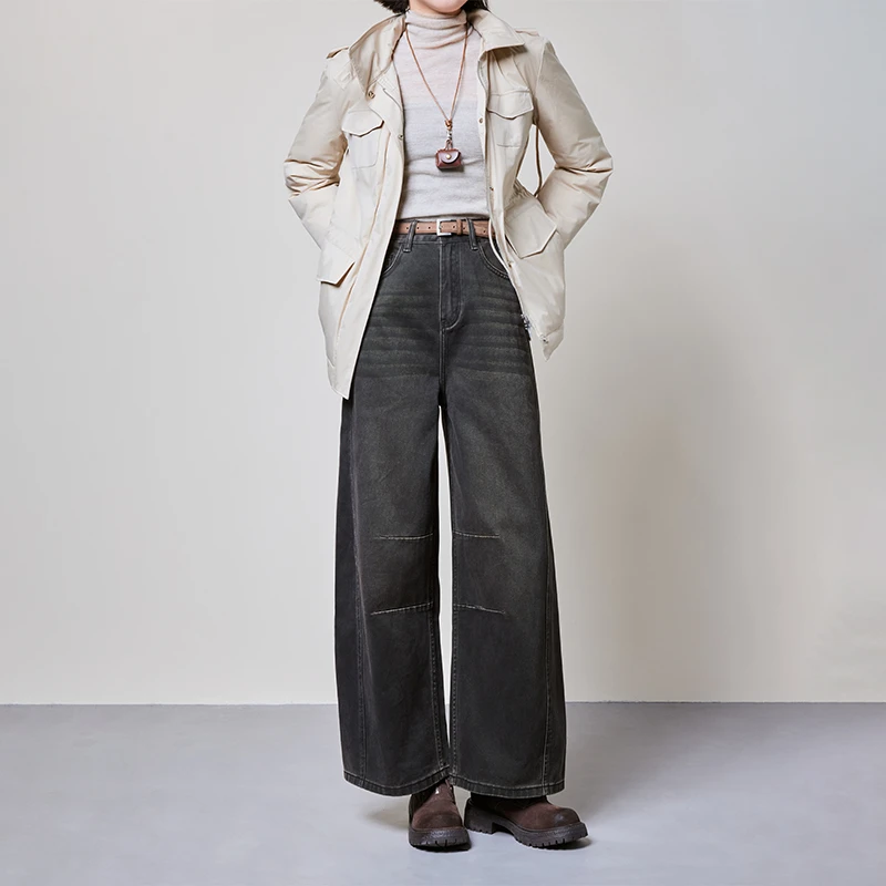 A美洋MEIYANG【60系列】暮色牛仔裤 洗水蜡染高腰宽松捏褶香蕉裤E