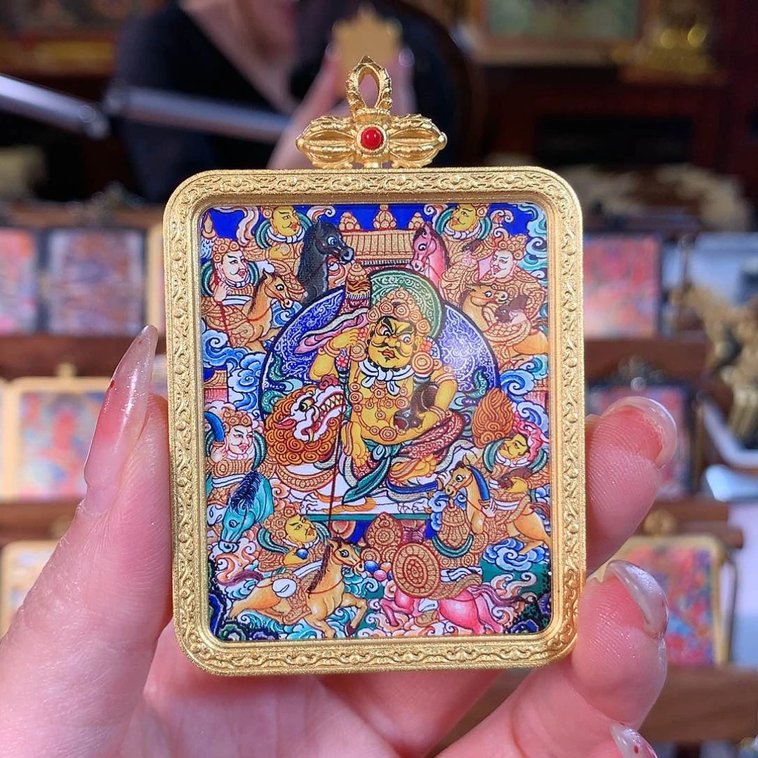 吊坠C*7热贡纯手绘唐卡八马财神