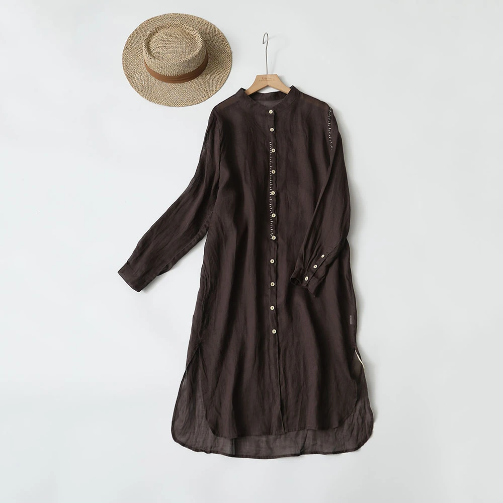 【七喜棉麻】苎麻长款连排扣开衫