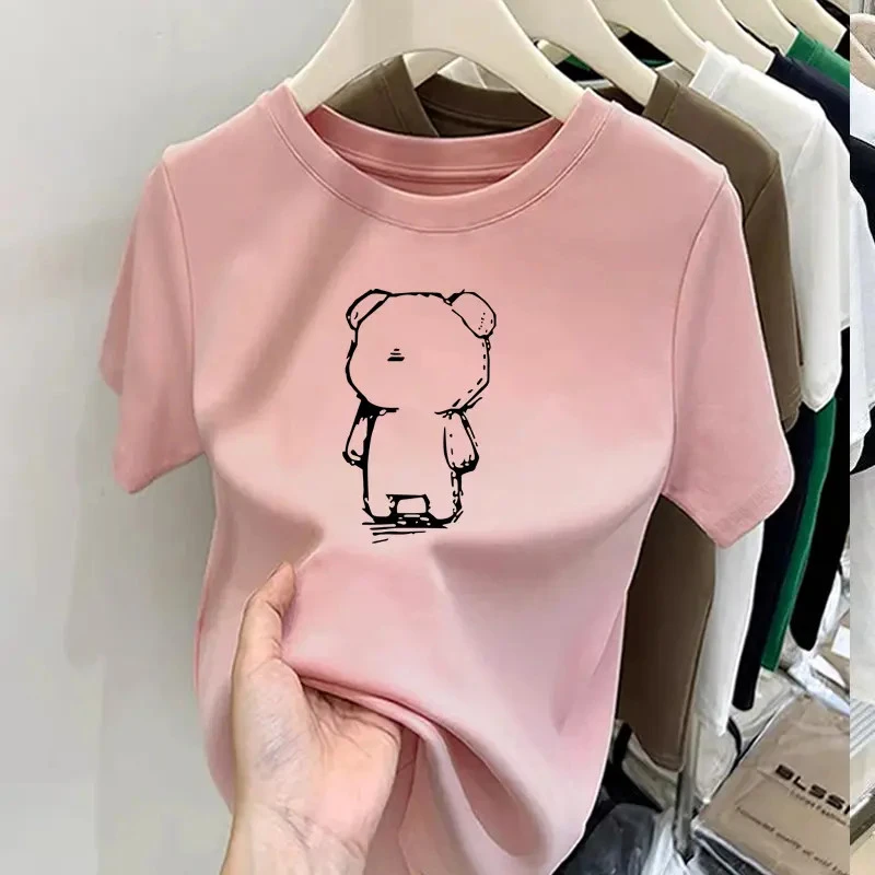 正肩磨毛短袖T恤女2025新款时尚洋气加厚款打底衫上衣春夏秋冬季