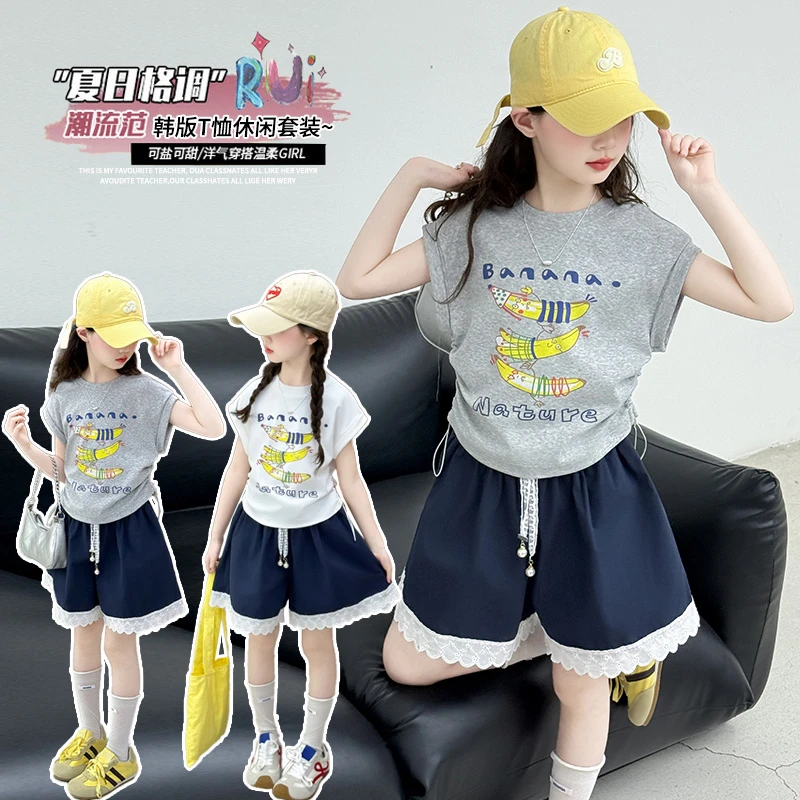 女童短袖花苞裙裤套装夏季2025新款洋气复古芭蕾裙假两件半身裙潮