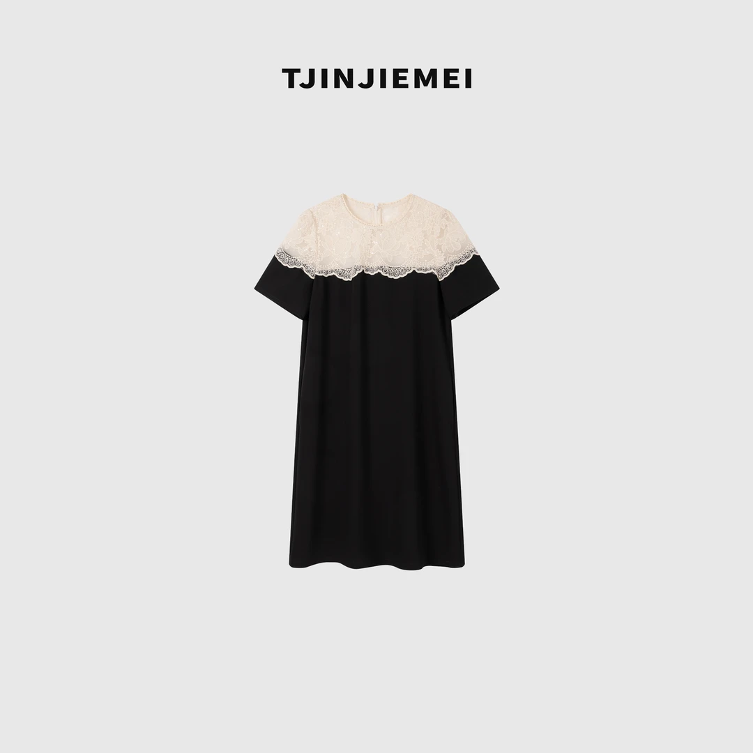 T井姐妹【叛逆千金】设计感披肩蕾丝拼接优雅连衣裙LYQ2506-TJ372