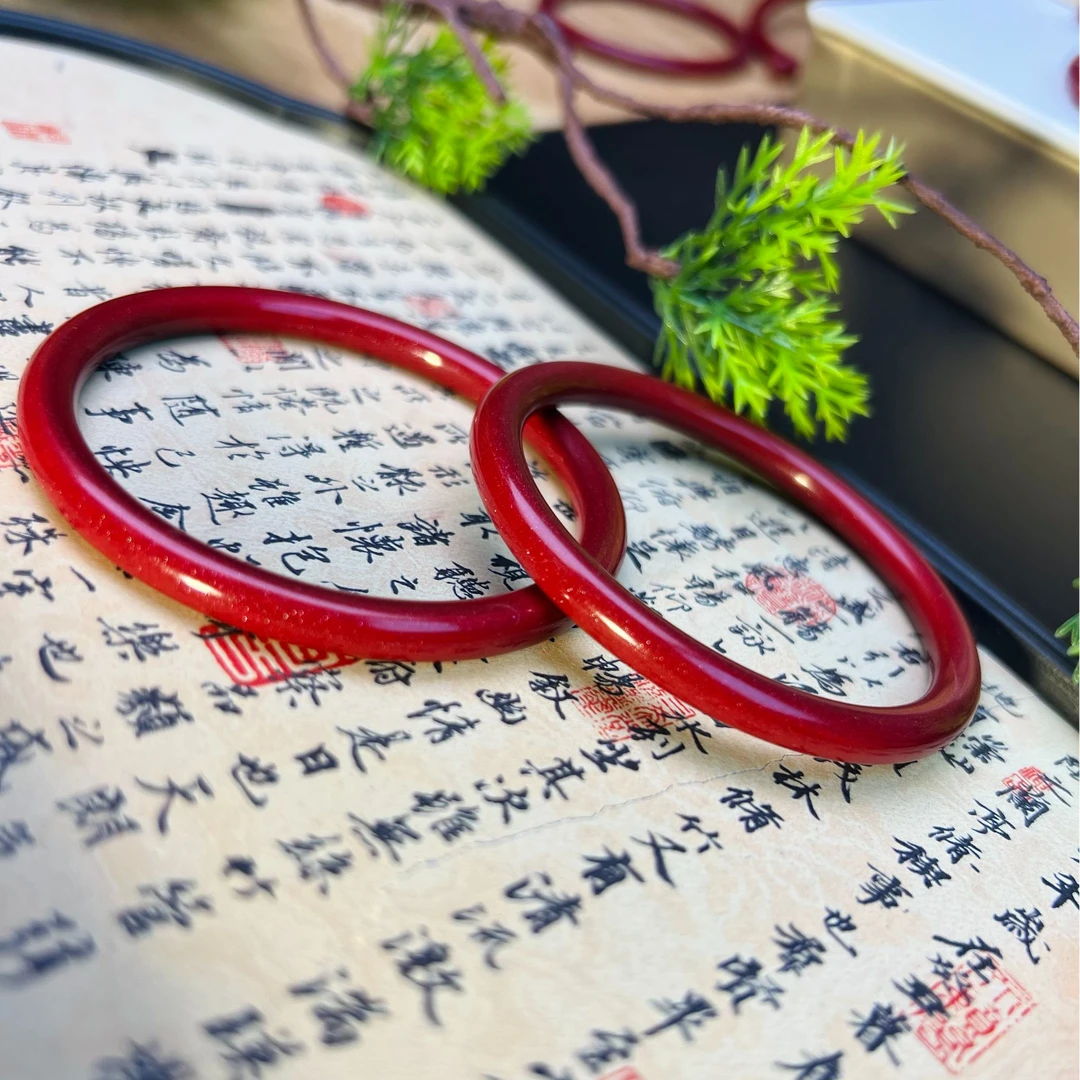 含辰砂工艺品高含量紫金砂朱砂素圈手镯叮当镯女款