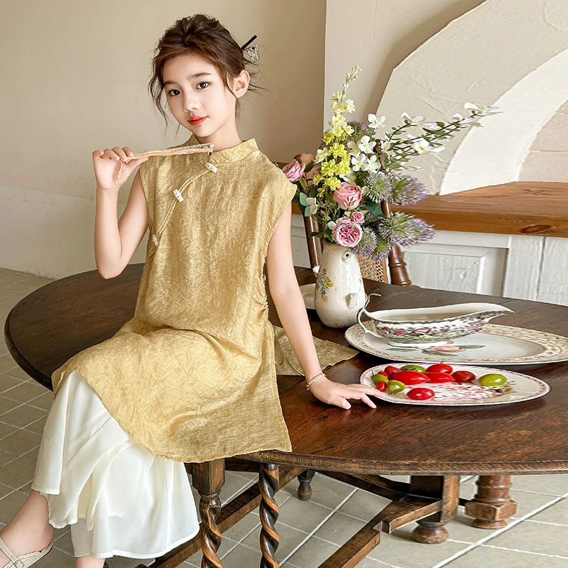 女童旗袍裙子套装2025夏季新款儿童汉服中国风连衣裙洋气轻薄夏装