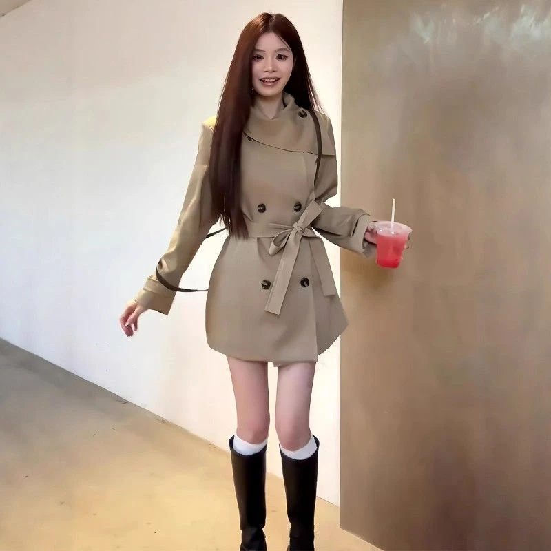 小个子巨好看短款收腰风衣外套女2025秋冬季新款设计感卡其色上衣