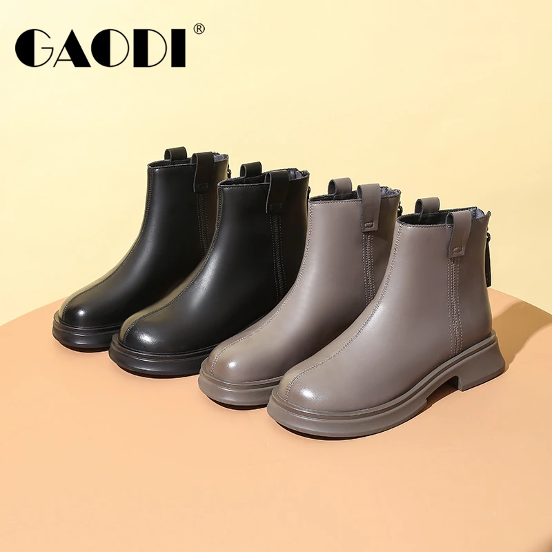 高蒂新款加绒时尚百搭秋冬切尔西靴厚底冬季英伦风女靴34212-802R