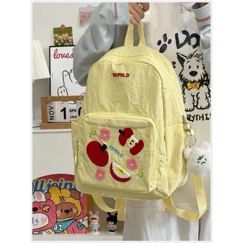 刺绣红苹果书包女大学生背包甜美少女高颜值可爱卡通双肩包