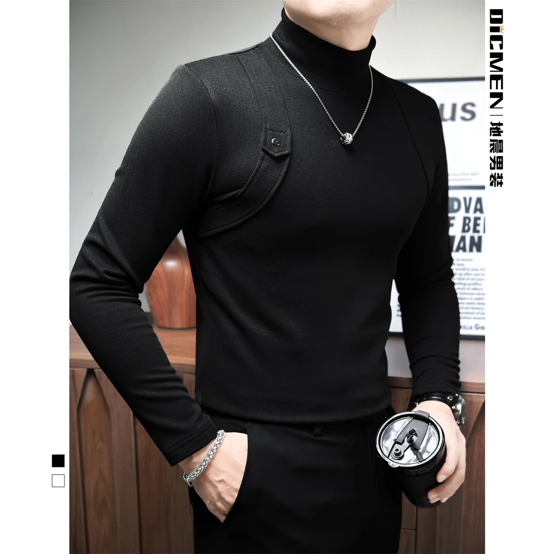 假肩带高领打底衫男款秋冬成熟2025痞帅男装修身潮流男士长袖t恤