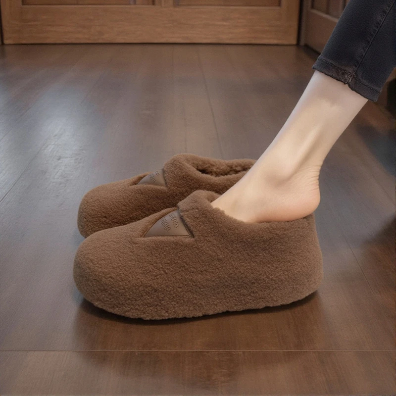 【羊羔绒】厚底毛毛鞋女外穿新款冬季软底防滑一脚蹬孕妇棉鞋拖鞋