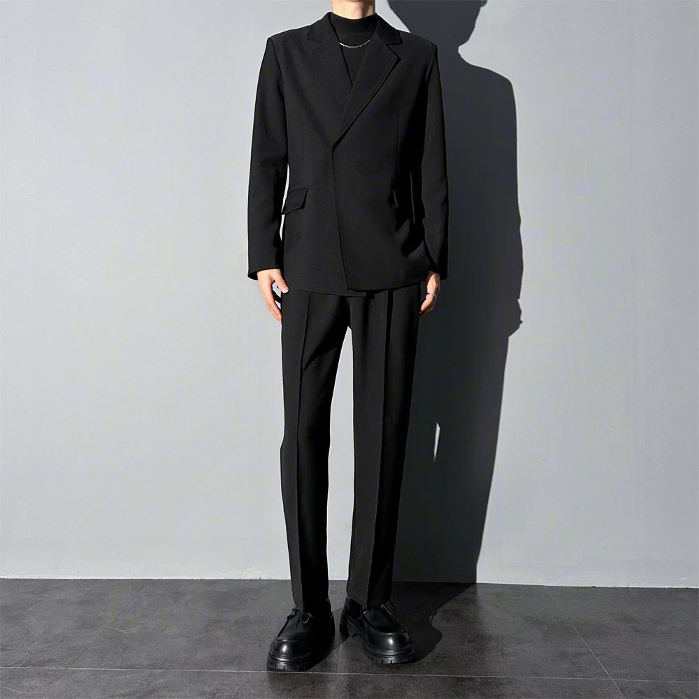 莱德的搭配 西服套装男士痞帅轻熟休闲西装黑色帅气修身韩版潮