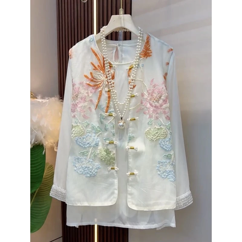 2025春夏新款时尚大码女装宽松显瘦洋气气质新中式刺绣薄马甲上衣