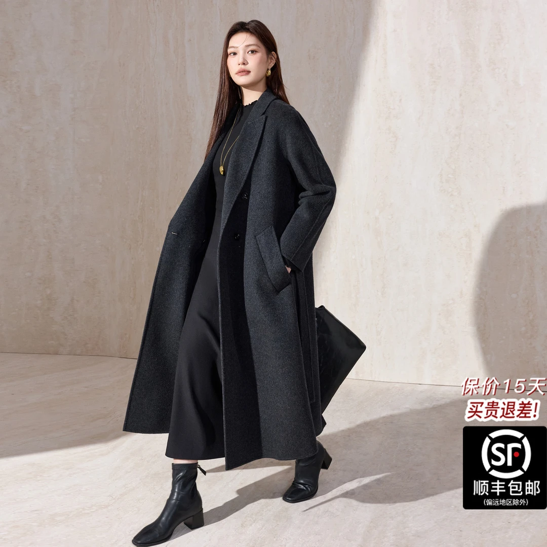 蓝语大码女装山羊绒毛呢子大衣秋冬双排扣长款双面呢羊毛秋冬服装