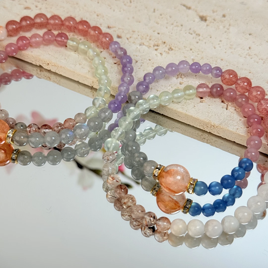 【双圈多宝】草莓晶紫水晶等水晶5-6mm手串面小仙多样性发其一