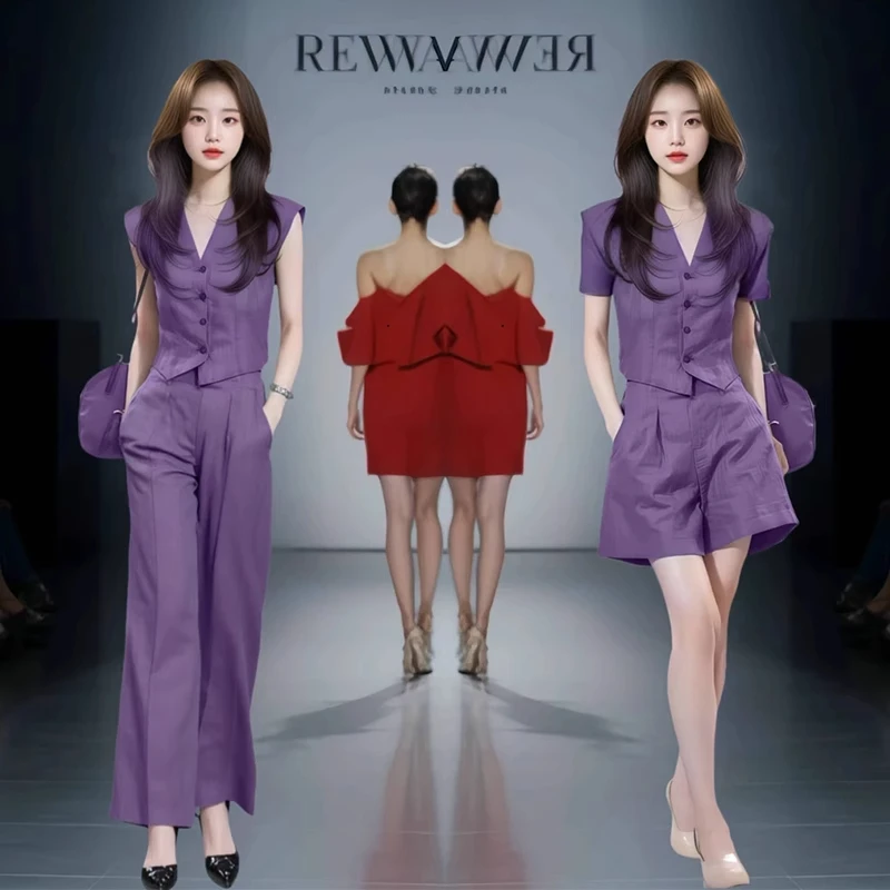 时尚套装女2025夏季新款洋气显瘦V领短袖阔腿裤气质减龄两件套潮