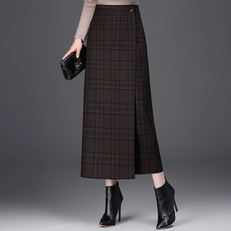 格子毛呢秋冬新款一片式半身裙显高显瘦气质包臀裙