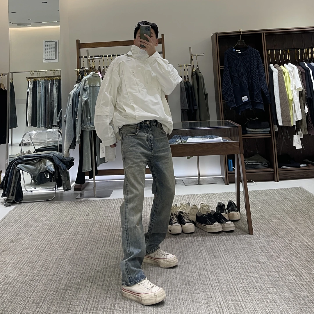 TKTHEKING/24714日制赤耳丹宁复古洗水宽松直筒百搭牛仔裤