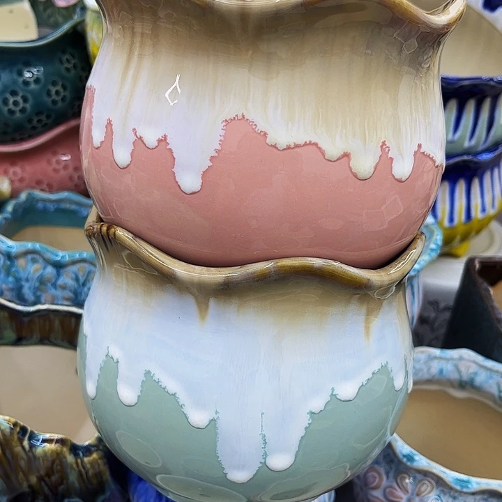 多肉绿植陶瓷花盆9.9包邮，有孔