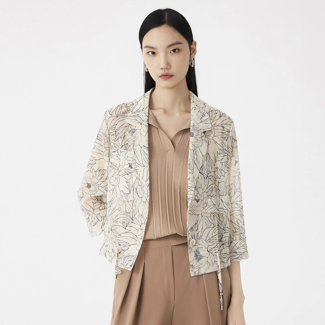 LANCY/朗姿【专柜同款】夏季薄款短外套女印花垂感防嗮外套