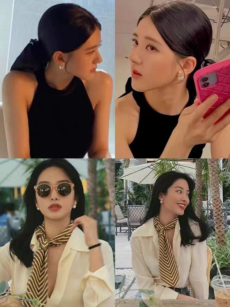 非金属仿珍珠耳饰 FDOA  前后两戴  轻奢 法式 珍珠 银 耳钉