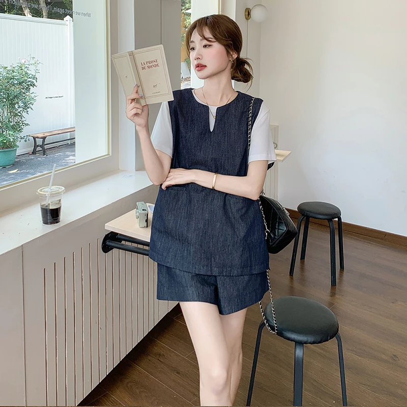 白色短袖T恤马甲短裤气质套装女2025夏季新款巨好看小个子三件套