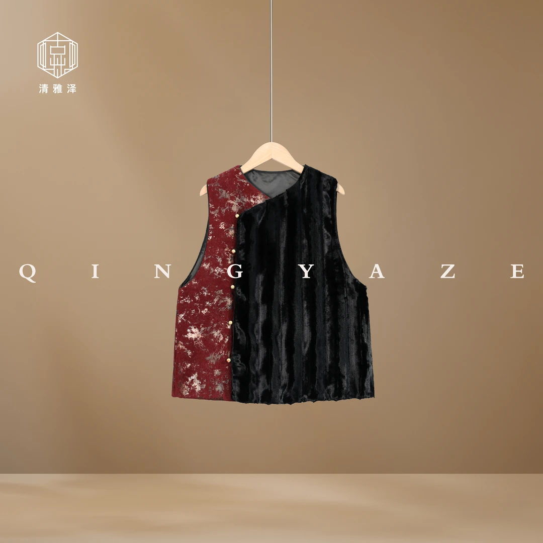 长安梦！进口丝绒撞色新中式马甲！GZ5341