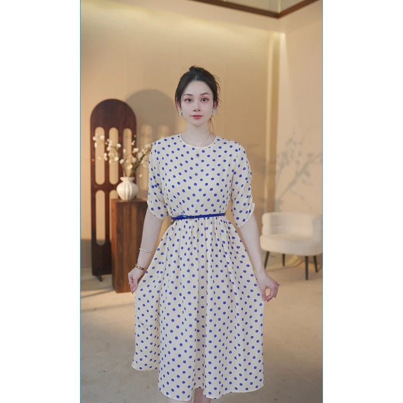 [100桑蚕丝]前后两面双穿圆领收腰显瘦连衣裙  77067