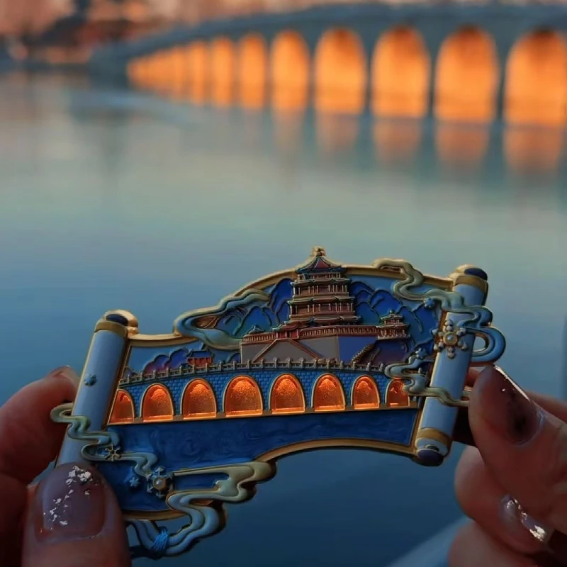 颐和园佛香阁文创冰箱贴颐和福光十七孔桥亮灯冰箱贴旅游纪念品