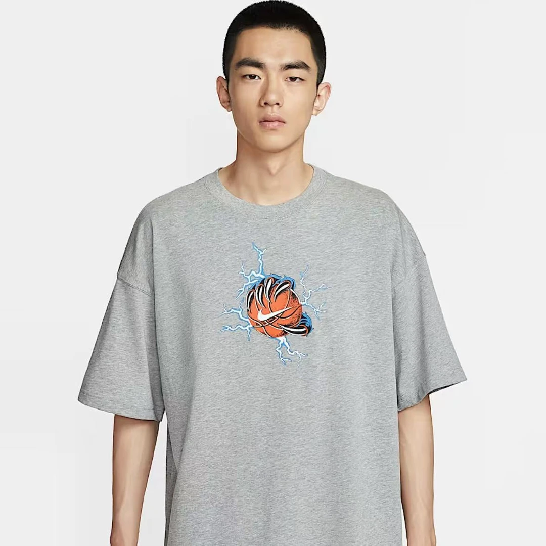 NIKE/耐克男款夏季灰色休闲运动印花圆领短袖上衣半袖IH9269063