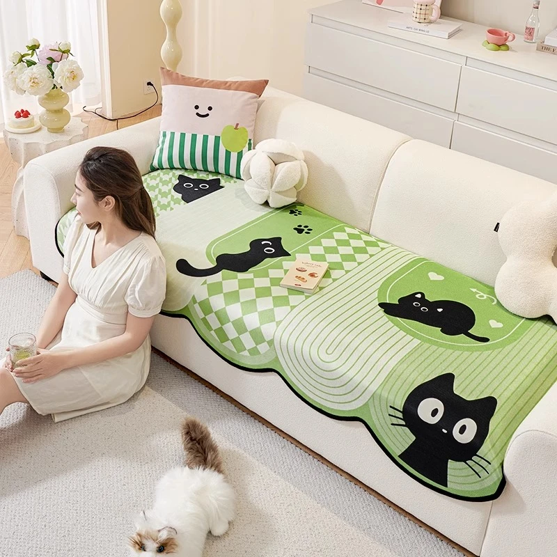 洱峰夏季卡通异形沙发垫夏用2025新款冰丝盖布防滑沙发凉席坐垫子