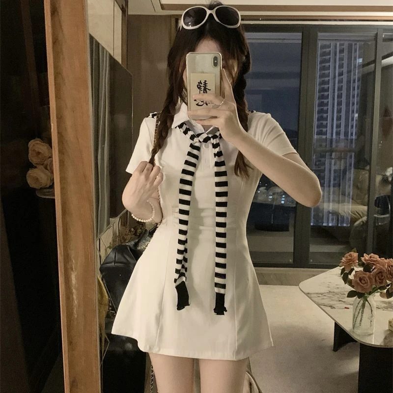 胖颖专属大码夏季新款韩系收腰显瘦短袖连衣裙+披肩套装9903