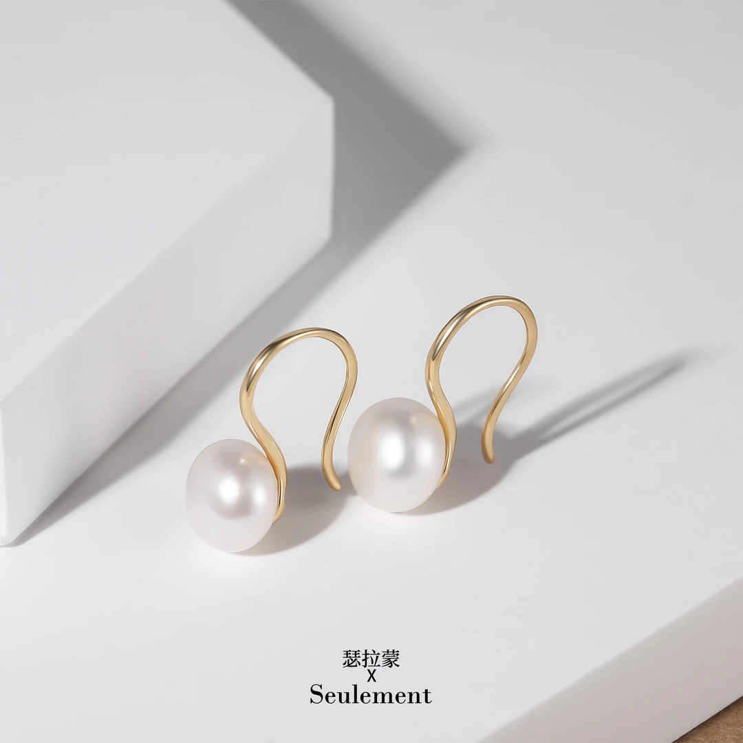 天然淡水珍珠925银8-9mm高跟鞋耳钉优雅轻奢百搭简约气质风高级感