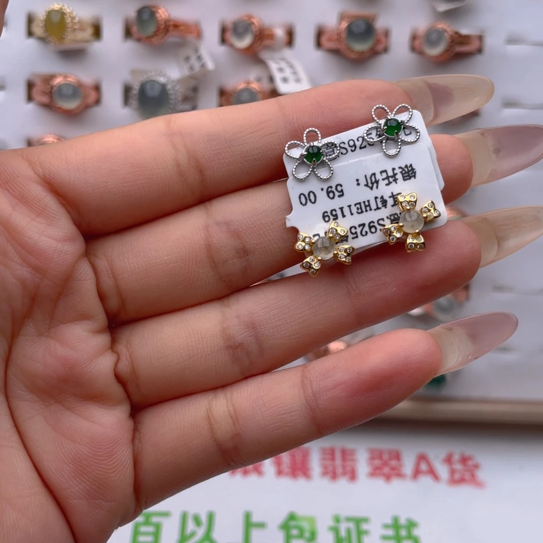 翡翠银S925镶嵌耳饰111111