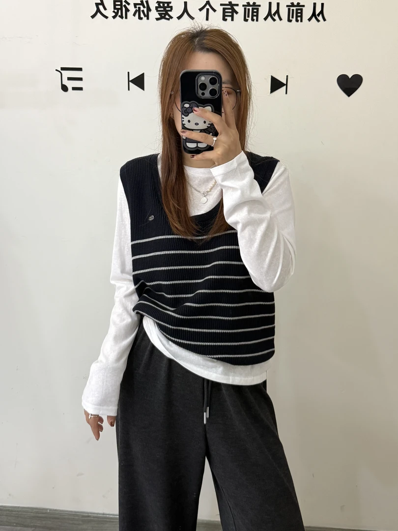 藏青色条纹2件套