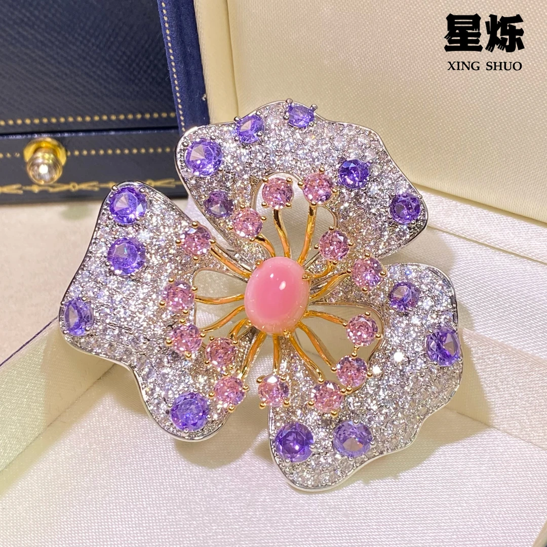 铜合金胸针 【锦华】高端定制设计师大衣西装胸花重工时尚轻奢9029