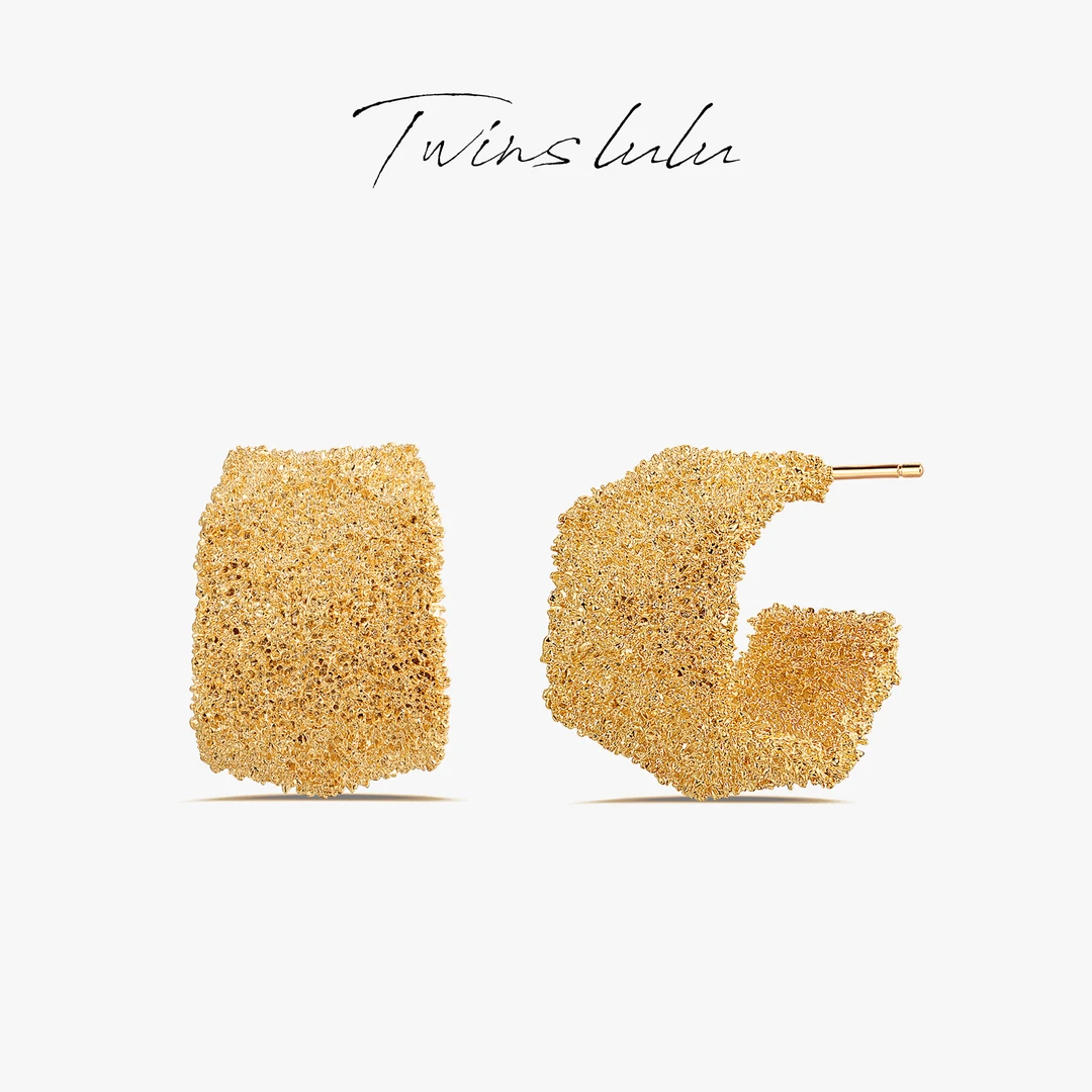 TWINS LULU 镀K金 秋上新 简约百搭手工磨砂不规则耳环TSL1586
