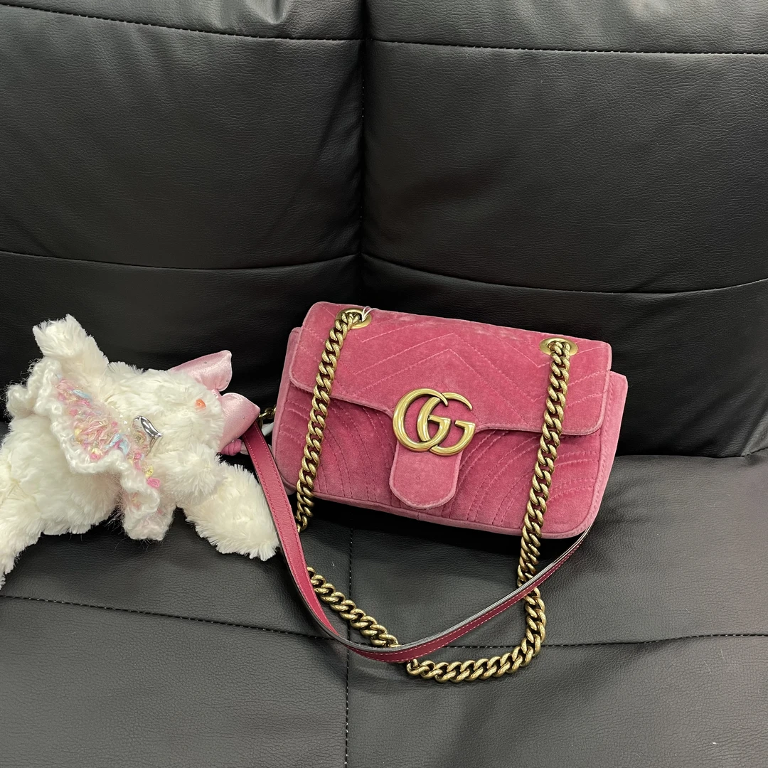95新 GUCCI/古驰 粉色/马蒙/22/斜挎包