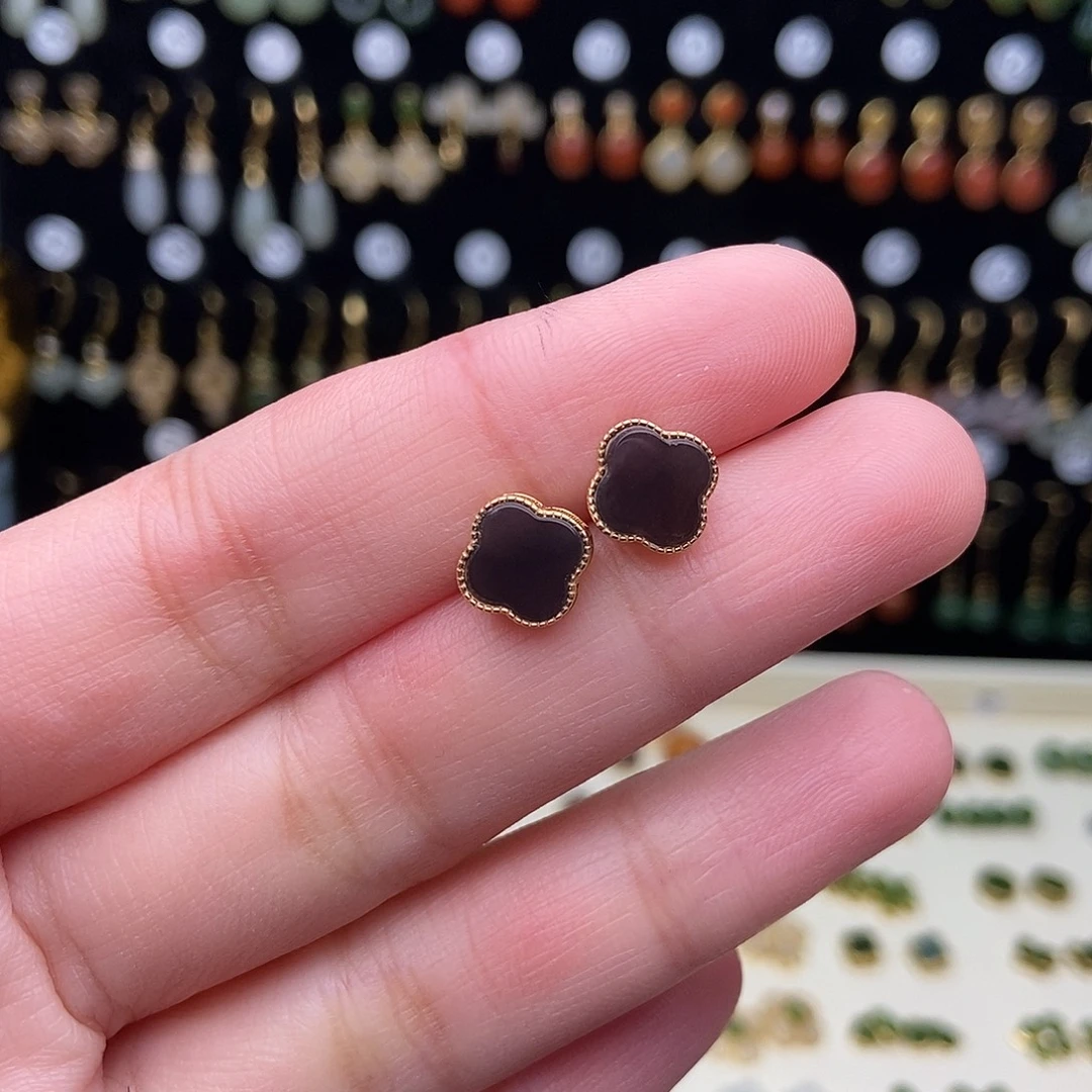 和田玉银S925镀金镶嵌耳饰