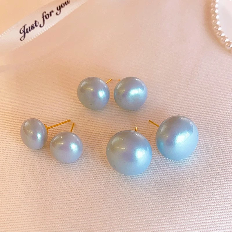 铜合金耳饰 精品/扁圆馒头大珠珠耳钉气质时尚薄荷漫波春夏耳饰品