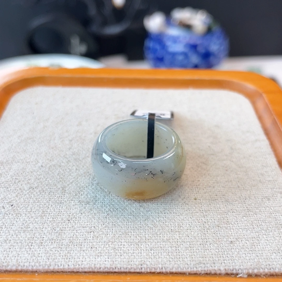 未镶嵌戒指和田玉c12  点墨糖墩墩17.2