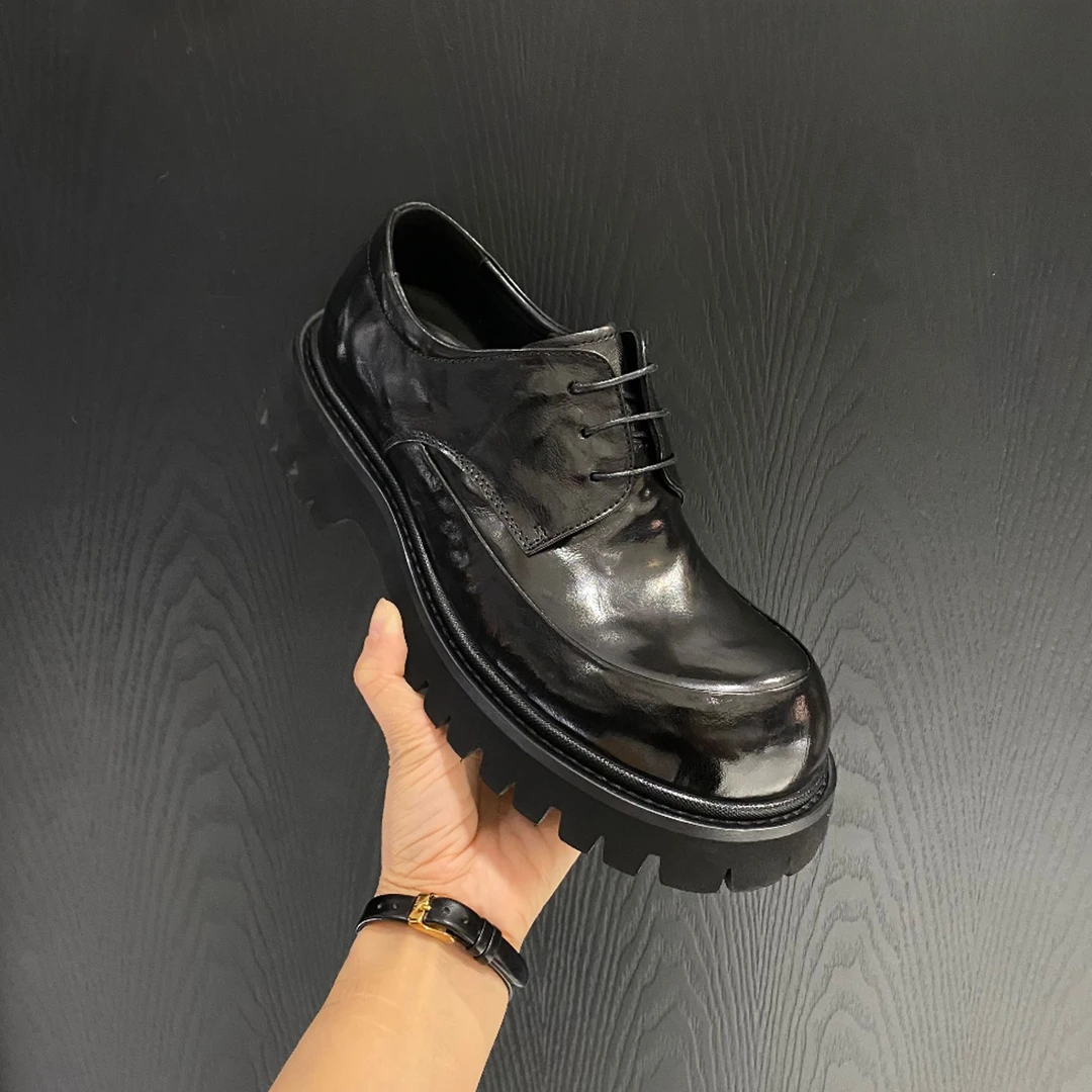 2025年新款真皮潮流百搭英伦男士头层牛皮厚底商务休闲大头皮鞋