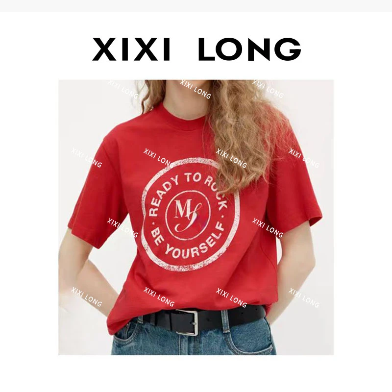 1484短袖T恤2025春新品做旧美式复古摇滚印花宽松落肩