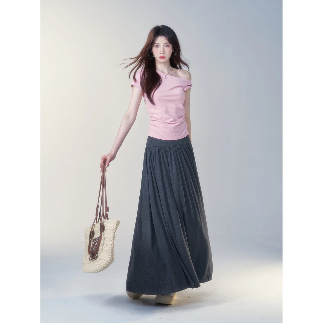【小野莓】春夏气质高级感a字高腰显瘦休闲垂感大摆半身裙子BY87500