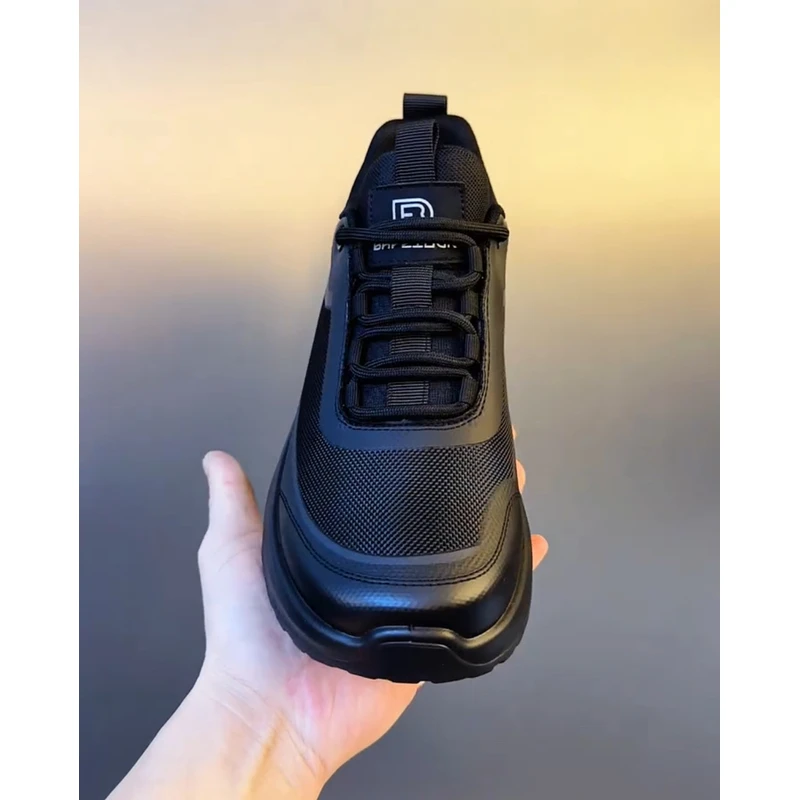 广州休闲运动鞋低帮牛皮配科技布男鞋时尚百搭透气轻便厚底006-1L