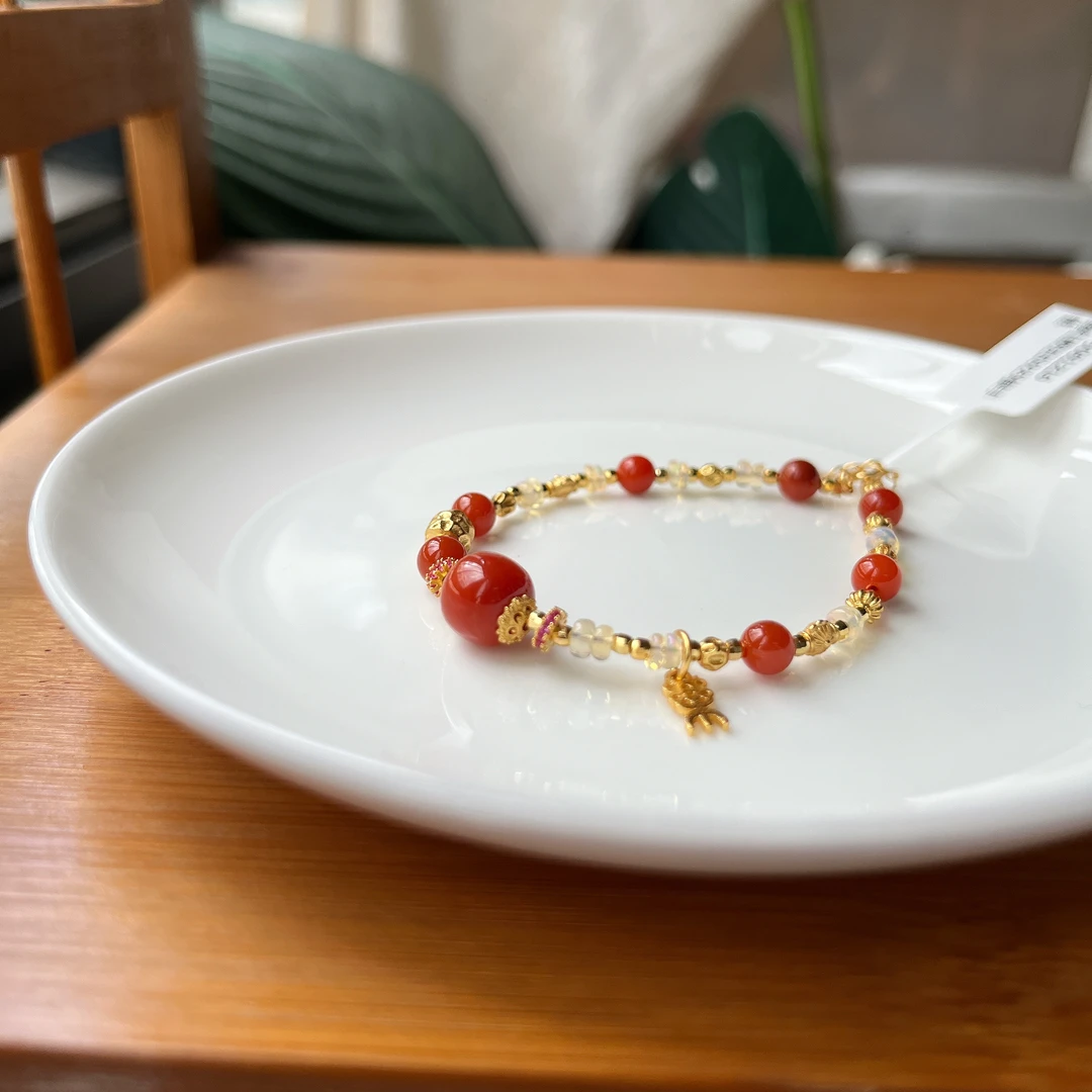 【珠宝厂长】约5-8mm南红欧泊S925银手链